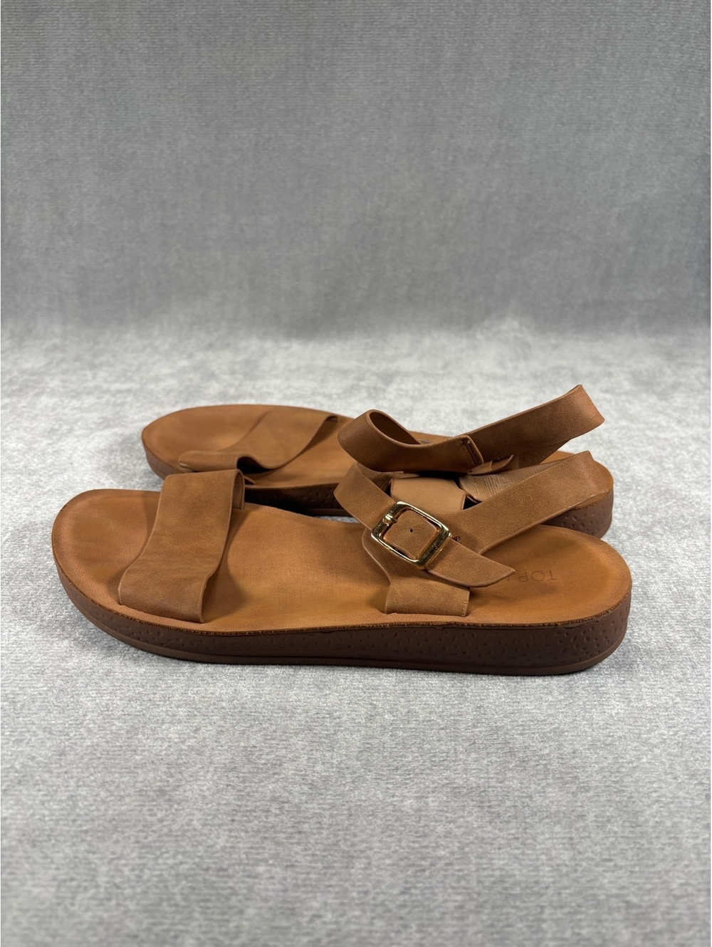Top Moda Tan Platform Sandals Women's Size 6.5 Strappy Buckle Flatform Slingback